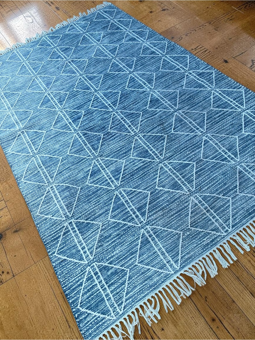 West Elm Reflected Diamonds 5x8 Indoor Outdoor Performance Rug in Ocean blue